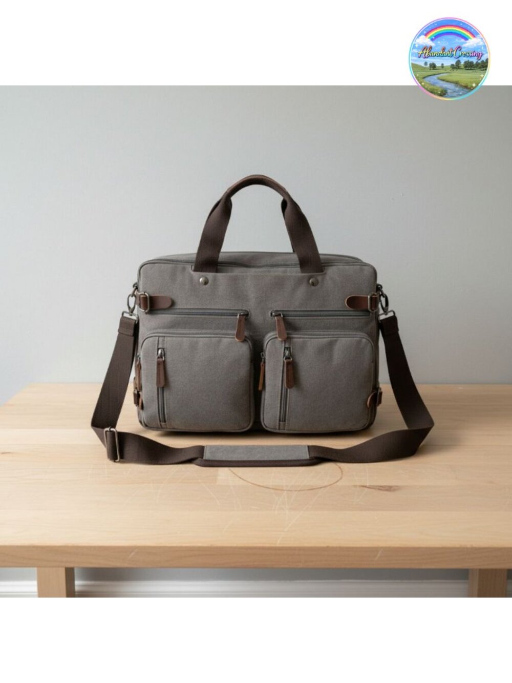 CROCOD 3-in-1 Convertible Laptop Bag Canvas Messenger Backpack Briefcase 17.3